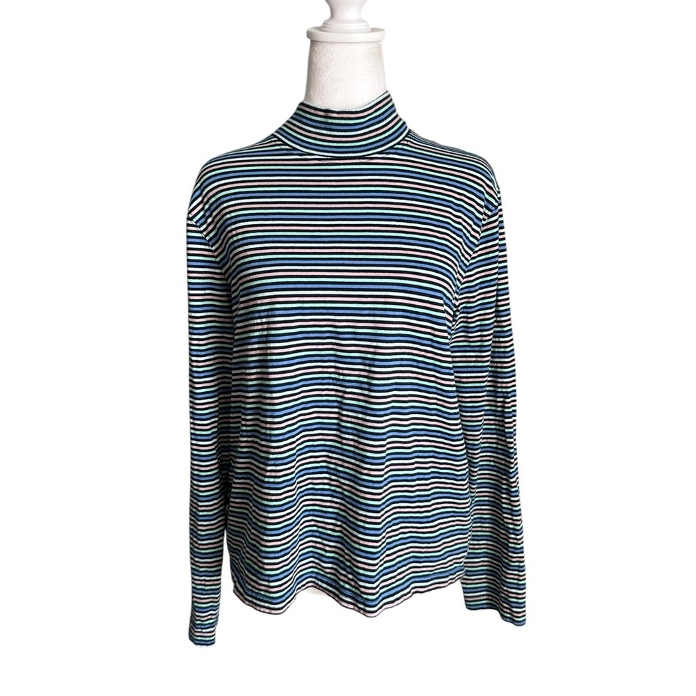 L.L. Bean Cotton Stripes Scoop Neck Turtleneck Multicolored Sweater Top Sz M Reg